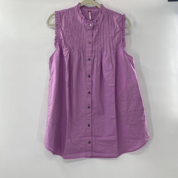 Free People Annie Butterfly Bush Purple Pintuck Pleated Tunic Top Sz Small NWOT - Picture 2 of 11